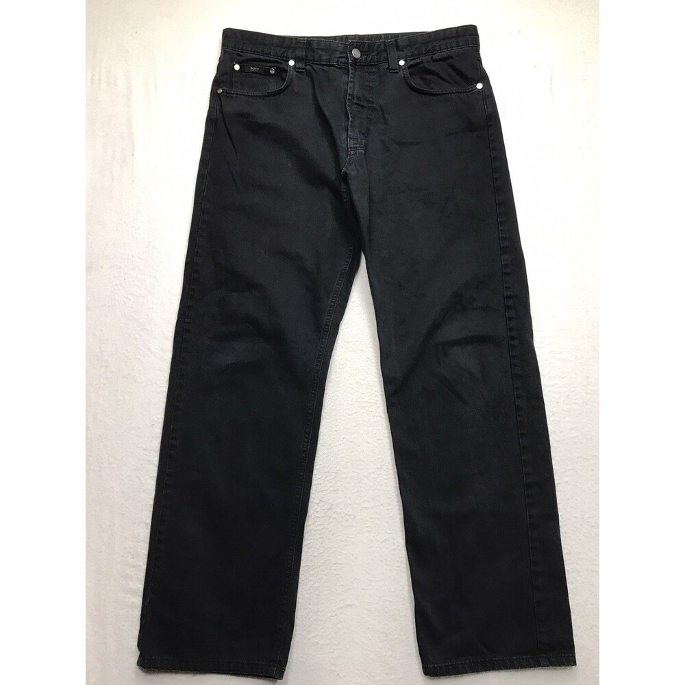 HUGO BOSS Alabama Jean Men 38x32 Black Straight Leg Biker Denim